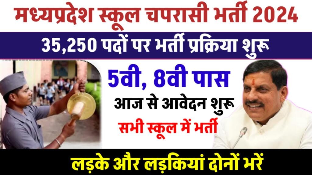 MP School Peon Bharti 2024 :मध्य प्रदेश स्कूल चपरासी भर्ती में आए 35,250 पदों में 8वीं /5वीं पास आवेदन शुरू,