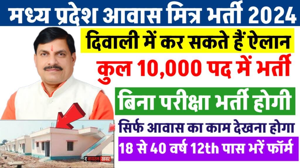 Awas Mitra vacancy 2024 in MP, मध्य प्रदेश आवास मित्र भर्ती 2024 बिना परीक्षा 12th पास फ्री आवेदन शुरू 